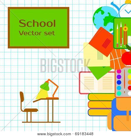 Back to school. Set school elements. Vector