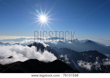 sunset behind mountains