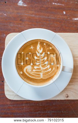 Cappuccino Or Latte Coffee With Tree Shape