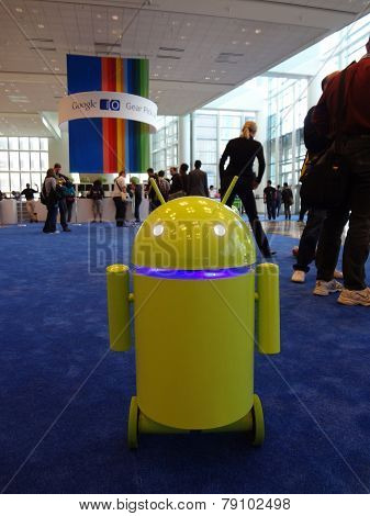 Yellow-green Android Robot Rolls Around At The Google Io Android Convention