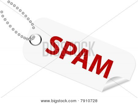 Ilustración de una etiqueta de spam sobre fondo blanco