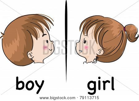 vector drawing boy and girl face