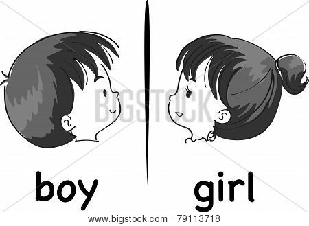 vector drawing boy and girl face
