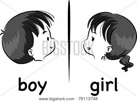 vector drawing boy and girl face