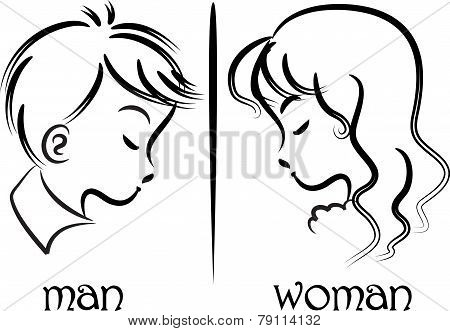 woman and man face