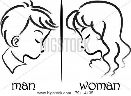 woman and man face