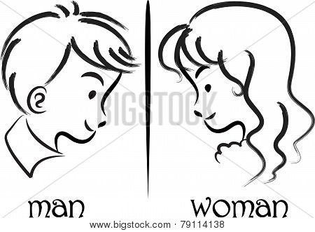 woman and man face