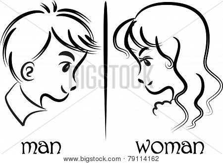 woman and man face