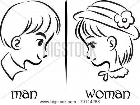 woman and man face