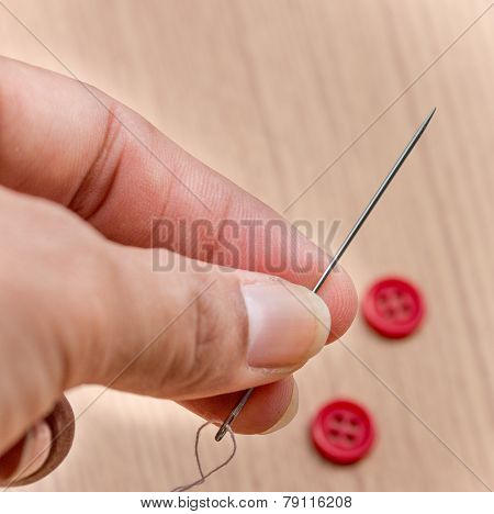 Sewing Buttons Represents Stitches Needles And Tailor
