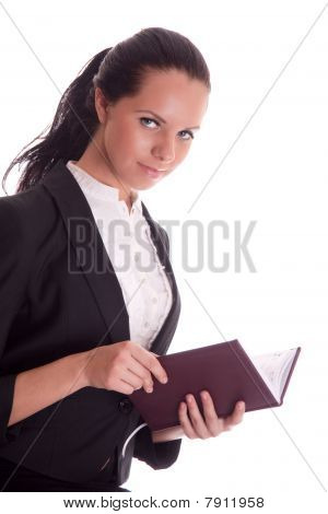 ผู้หญิงที่ มีปากกาและ Datebook