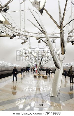 Moscow, Russia, December, 13, 2014: new metro station Troparevo, recently opened 