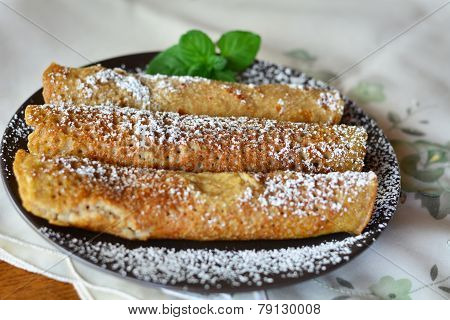 Pancake With Strawberry Jam. Crepes.