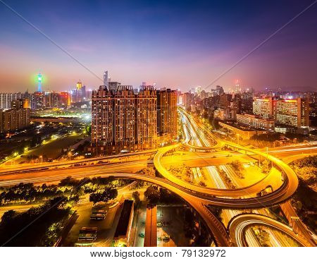 Brilliant City Interchange At Night
