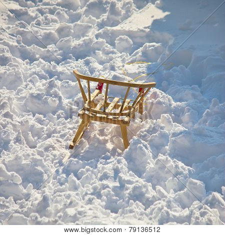 Children Sledge In White Snow