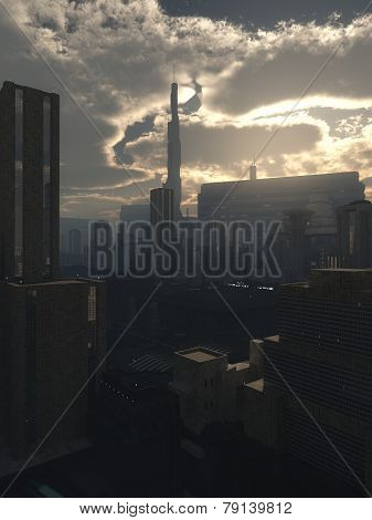 Future City in Early Evening Light