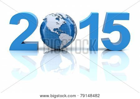New year 2015 with globe, 3d render