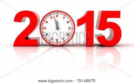 2015 happy new year with clock ticking