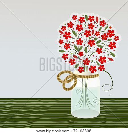 Mason Jar with bouquet of flowers 