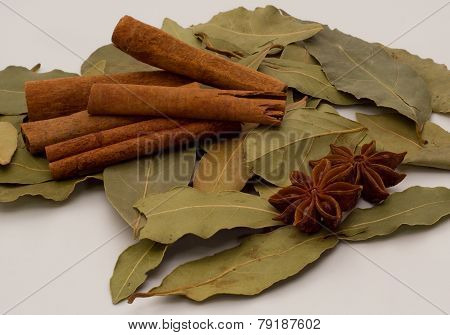 Bay Leaves, Cinnamon And Star Anise