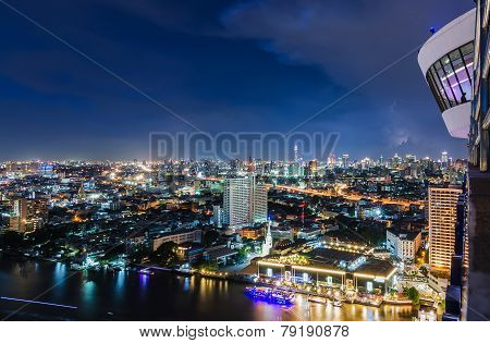 Bangkok Cityscape At Night With Strom
