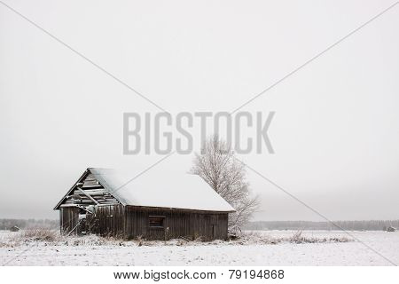 Barn House After Snow Storm