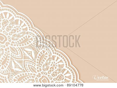 Wedding invitation or greeting card design with lace pattern, ornamental vector illustration