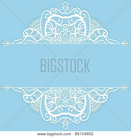 Wedding invitation or greeting card design with lace pattern, ornamental vector illustration