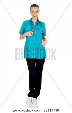 Beautiful smiling caucasian woman doctor.