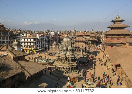 KATHMANDU, NEPAL - CIRCA DEC, 2013: View of the Patan Durbar Square. It is one of the 3 royal cities in the Kathmandu, a very popular spot for tourists.