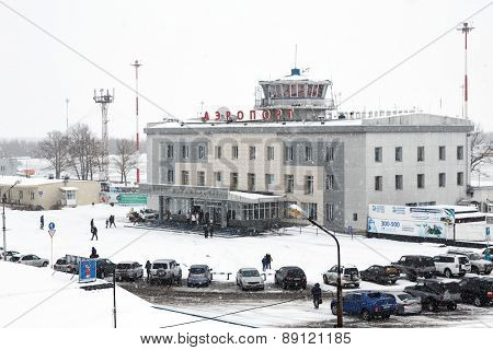 Winter View Of Airport Terminal Petropavlovsk-Kamchatsky. Russia, Kamchatka