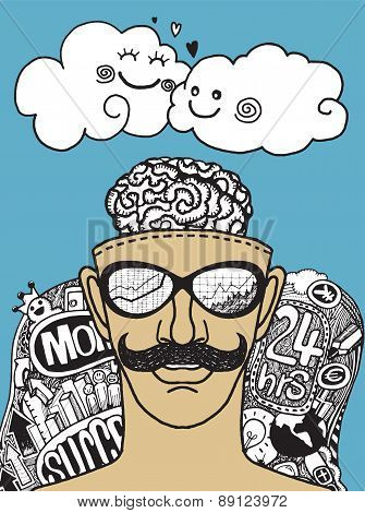 Hand Drawn Businessman  Thinking Money