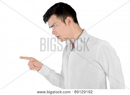 Isolated young man arguing side