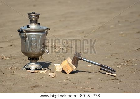 old samovar and a hatchet
