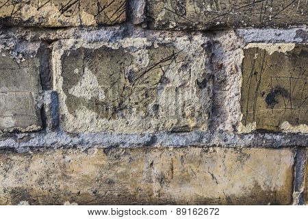Old Dirty Yellow Brick Wall Closeup
