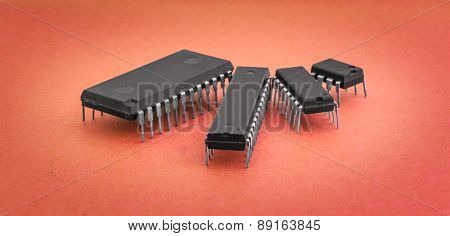 Various Integrated Circuits On A Colored Background