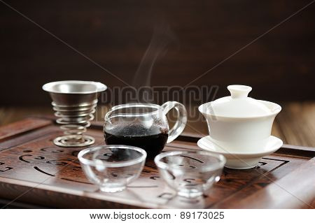China Tea Ceremony With Puerh Tea Brewing In Haiwan