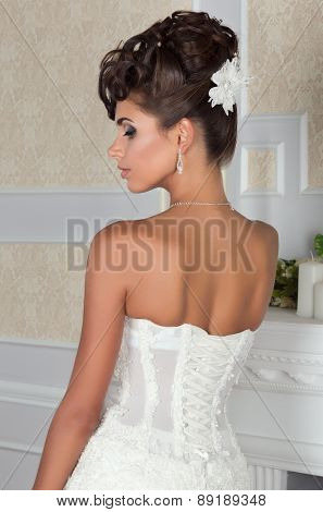 Young Beautiful Bride Standing Back To Camera