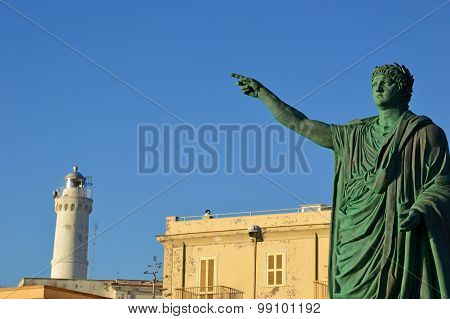 The Statue Of Emperor Nerone And The Lighthouse At Anzio