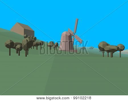 Low Poly Retro Style Landscape