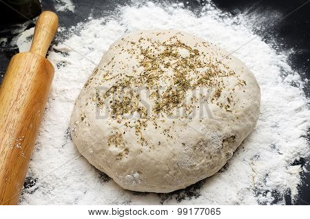 Dough With Heabs For Bread