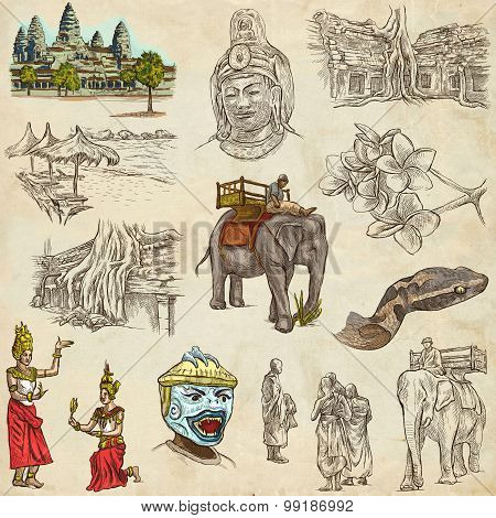 Cambodia - An Hand Drawn Illustrations. Frehand Pack.