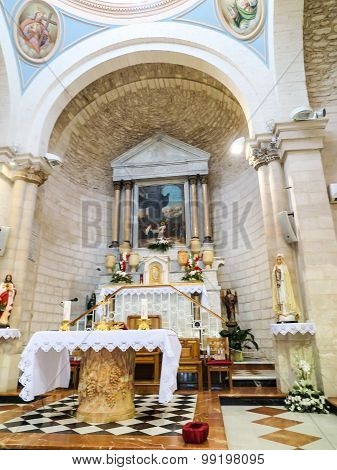 CANA, ISRAEL  July 8, 2015: The altar in the church of the first miracle