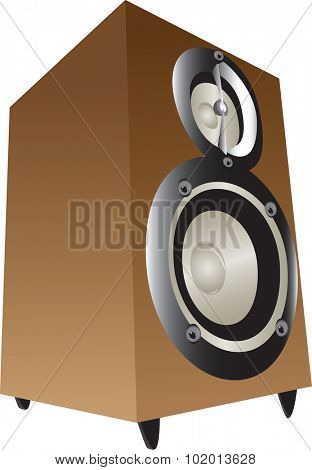 Illustration of wooden box speakers isolated against a white background.