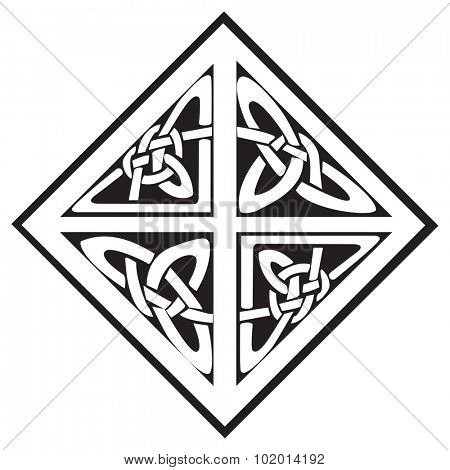 A square celtic knots design with four sections, isolated against a white background