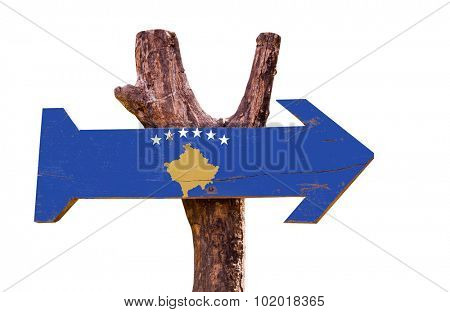 Kosovo Flag wooden sign isolated on white background
