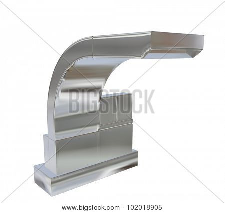 Modern square faucet with chrome or stainless steel finishing, 3d illustration, isolated against a white background. Kitchen fixtures.