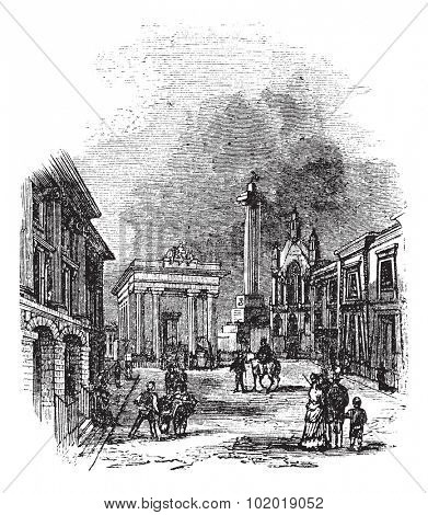 Devonport in Devon, England, United Kingdom, during the 1890s, vintage engraving. Old engraved illustration of Devonport showing Town Hall and Column. Trousset Encyclopedia