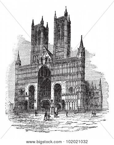 Lincoln Cathedral or The Cathedral Church of the Blessed Virgin Mary of Lincoln. vintage engraved illustration. Trousset encyclopedia (1886 - 1891).