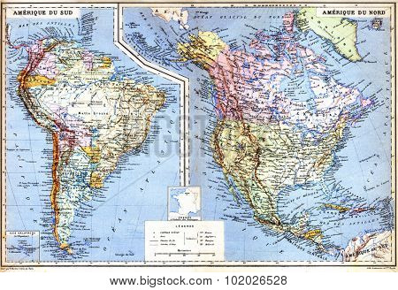 The map of South America with Galapagos Islands. Old vintage map from the late 19th century, Trousset encyclopedia (1886 - 1891).